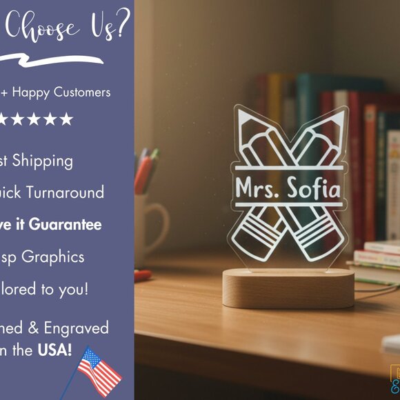 Pens Personalized Teacher Name Light | Custom Appreciation Gift & Decor - Picture 4 of 8